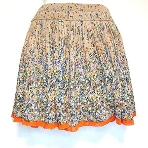 American Eagle Y2K Mini Skirt Floral Pattern Zip-Up Pleated Tiered Flare Orange